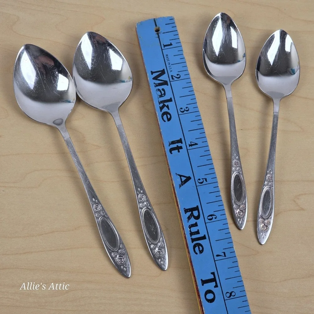 4 Oneida Stainless Table Teaspoons Set Vignette Floral Rose Community Flatware